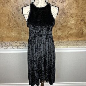 POL Dress Womens Small Midi Crushed Velvet‎ Empire Waist Lace Black Whimsy Goth